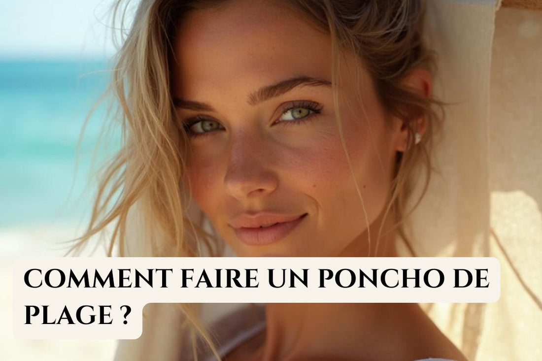 Femme blonde aux yeux verts sur une plage ensoleillée