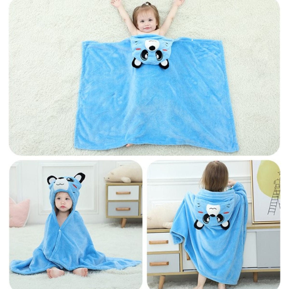 Cape de Bain Bébé Ours Bleu - Collection Ourson Doux ours bleu / 70x100 cm