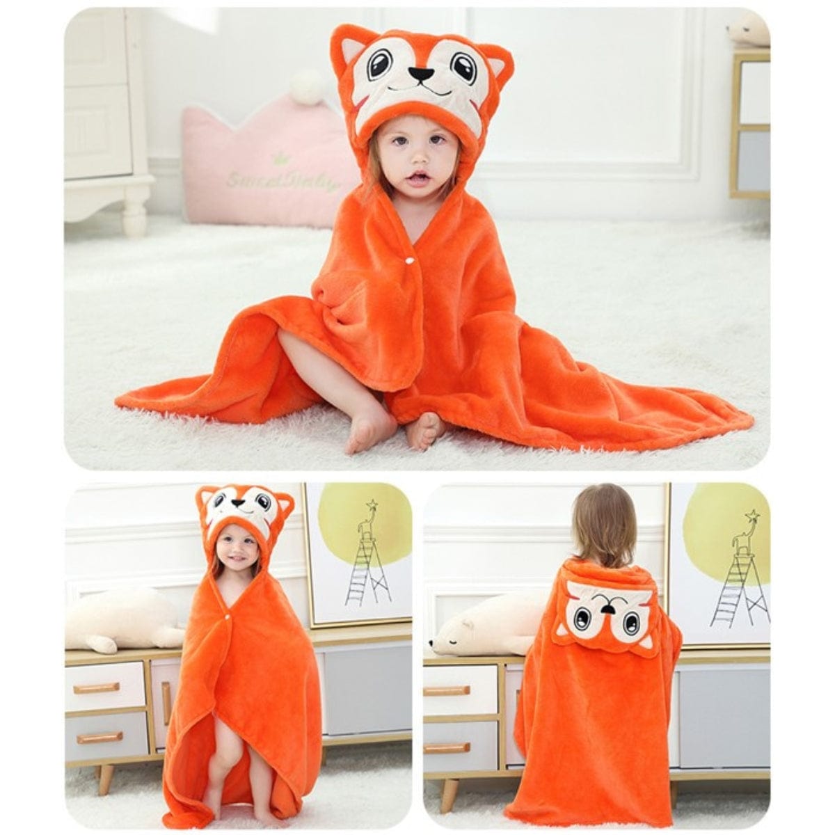 Cape de Bain Renard pour Bébé CozyFox renard / 70x100 cm