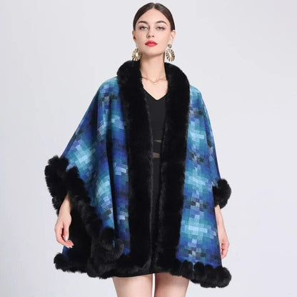 Élégante Cape en Fourrure Luxueuse bleu