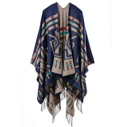 Poncho Bohème - Style Boho Chic Bleu