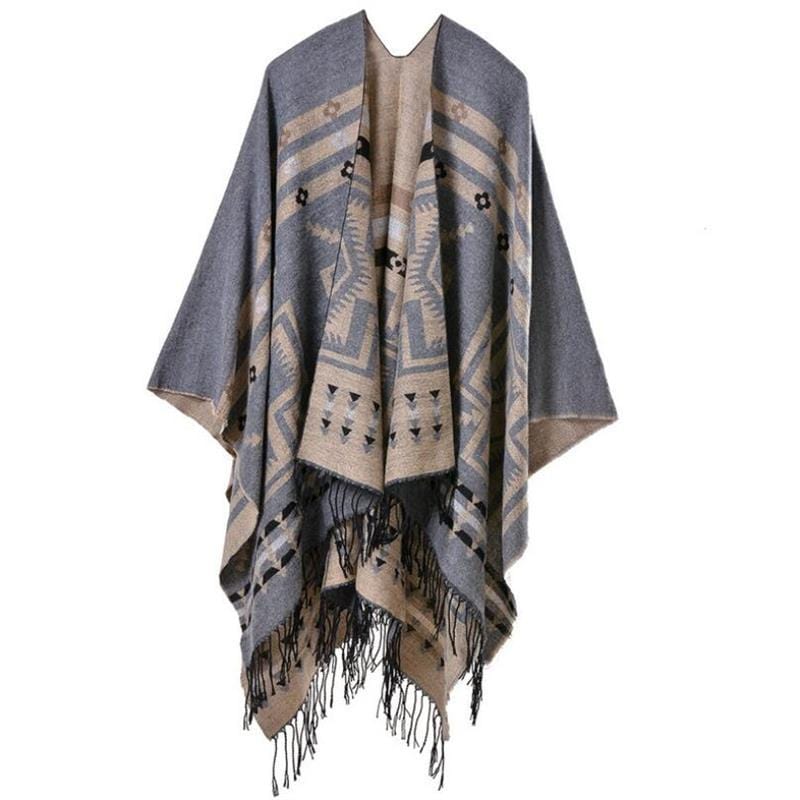 Poncho Bohème - Style Boho Chic Gris