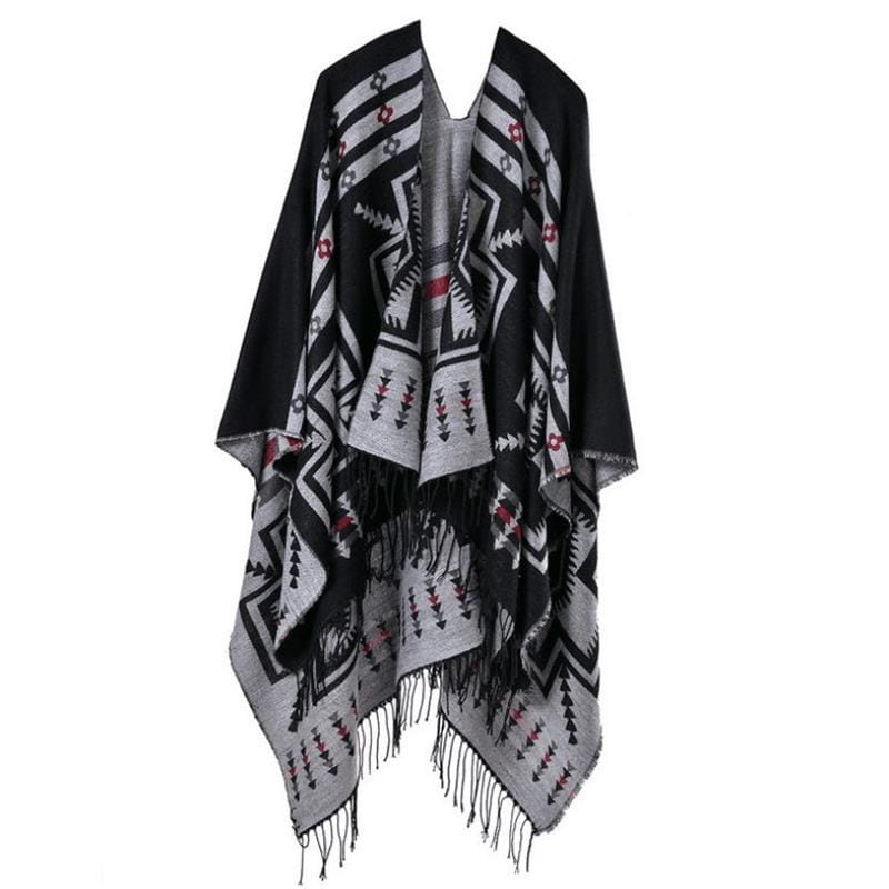 Poncho Bohème - Style Boho Chic Noir