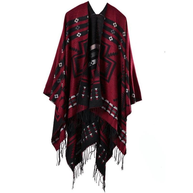 Poncho Bohème - Style Boho Chic Rouge