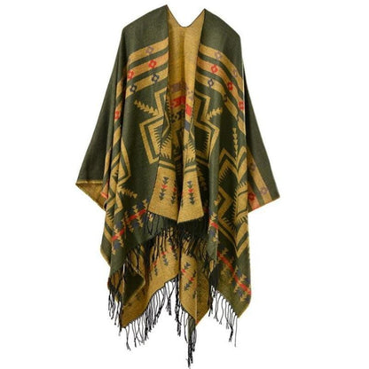 Poncho Bohème - Style Boho Chic Vert