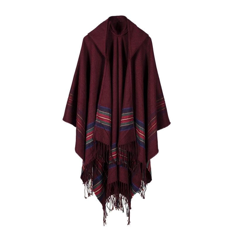 Poncho Capuche pour Femme rouge vin