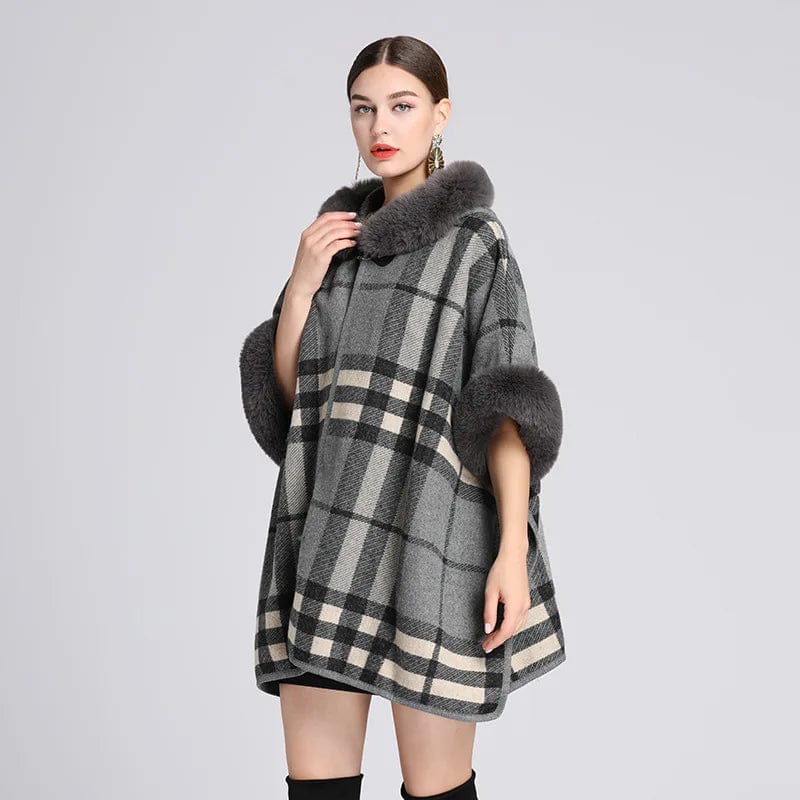 Poncho Chic à Carreaux gris