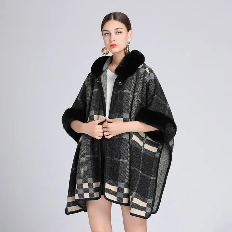 Poncho Chic à Carreaux noir