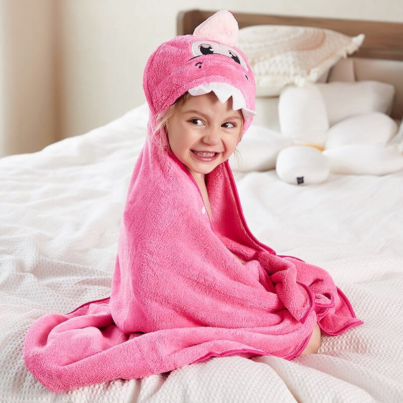 Poncho de bain enfant Dino Rose dinosaure rose / 80x130 cm