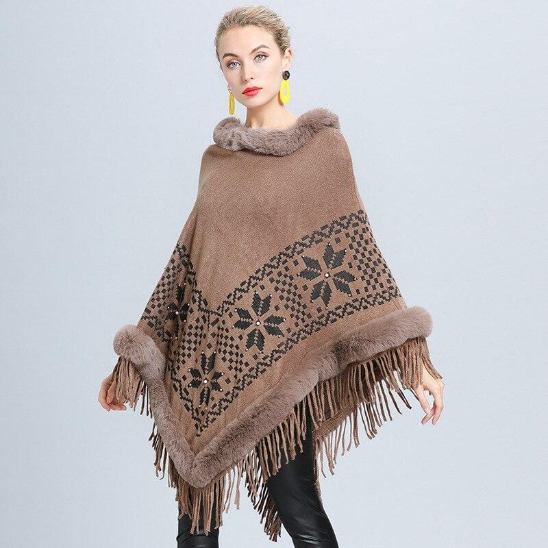 Poncho de Luxe avec Fourrure Beige