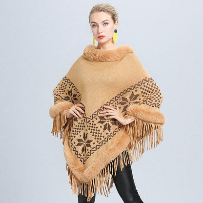 Poncho de Luxe avec Fourrure Jaune