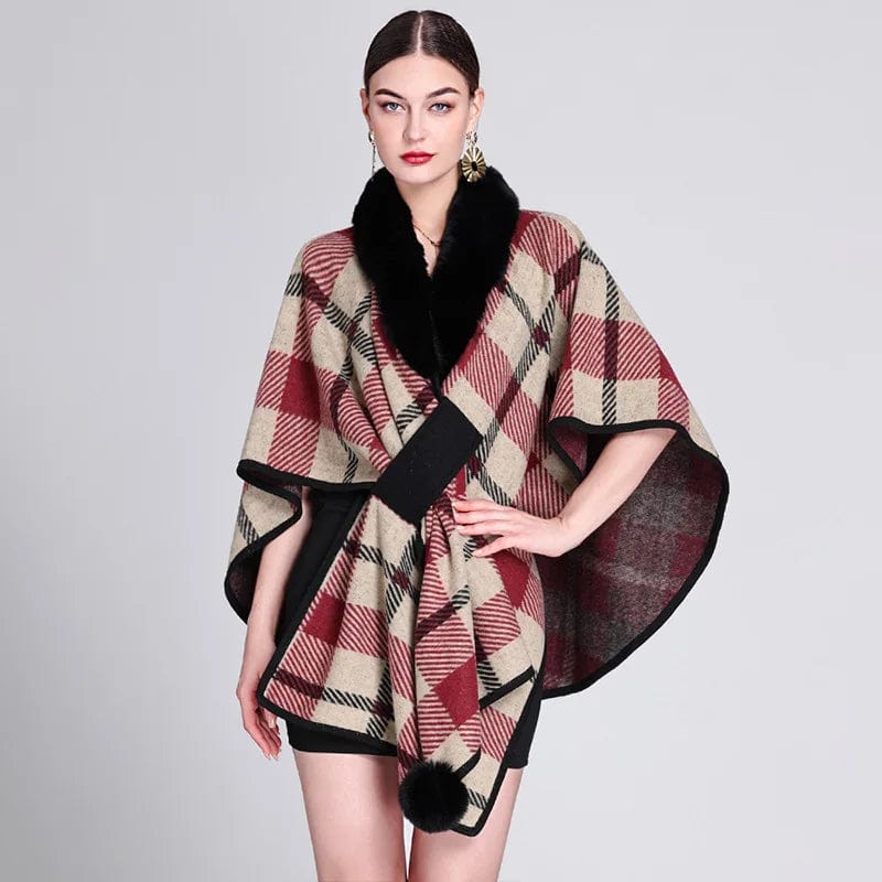 Poncho Écossais Femme - Style Élégant rouge