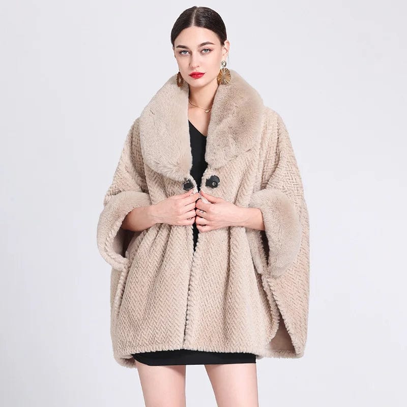 Poncho en Fausse Fourrure pour Femme beige