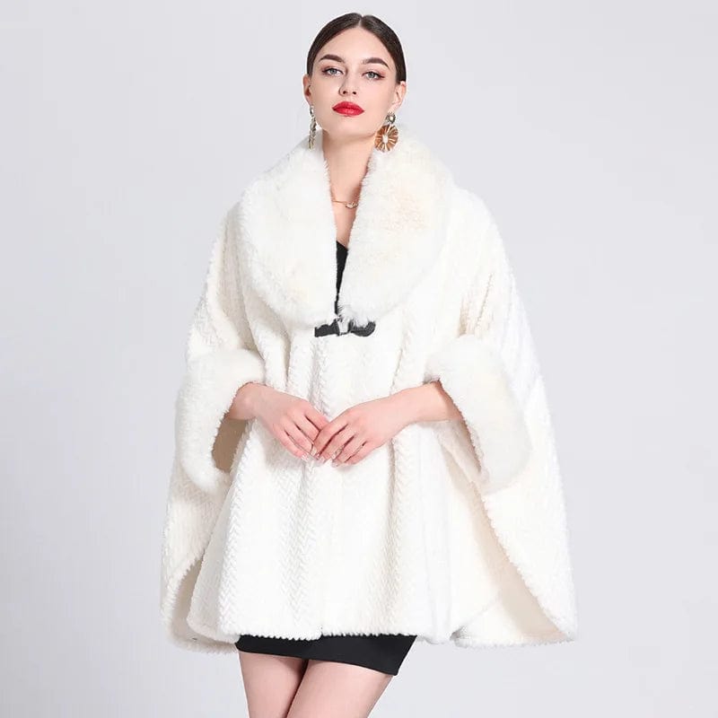 Poncho en Fausse Fourrure pour Femme blanc