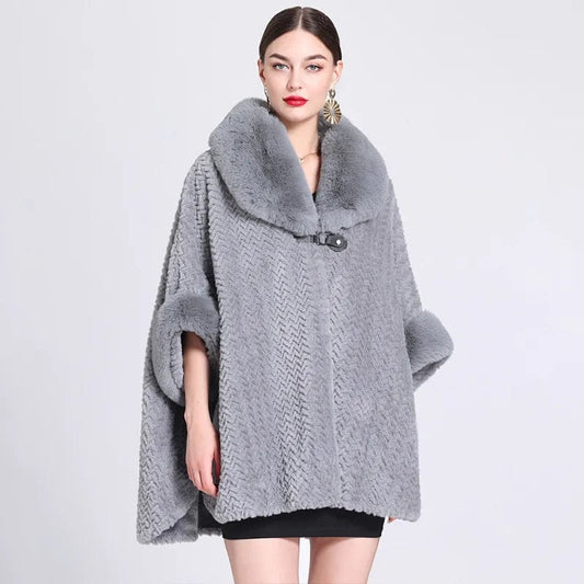 Poncho en Fausse Fourrure pour Femme gris