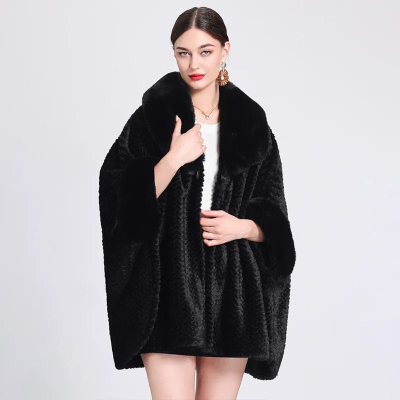 Poncho en Fausse Fourrure pour Femme noir