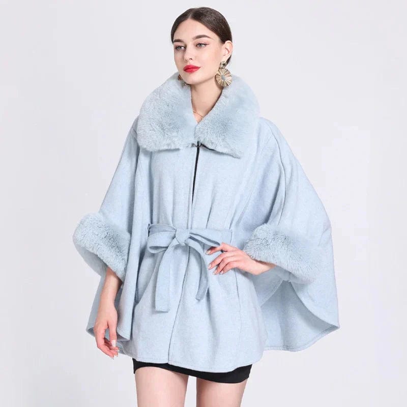 Poncho en Fourrure pour Femme bleu clair