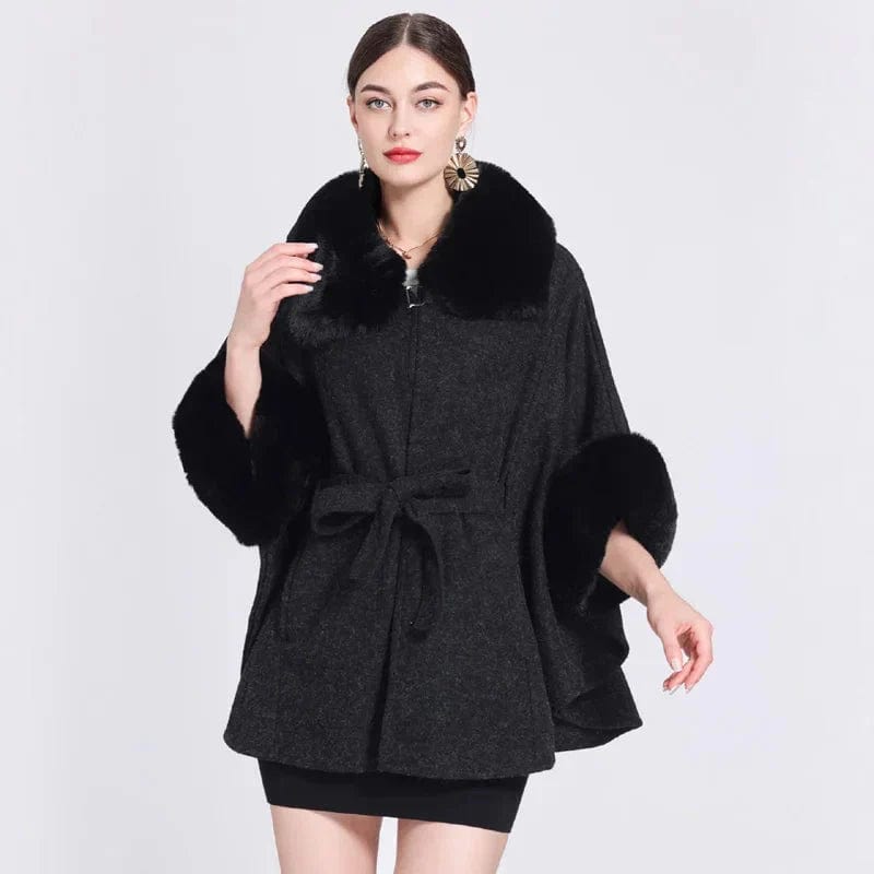 Poncho en Fourrure pour Femme noir