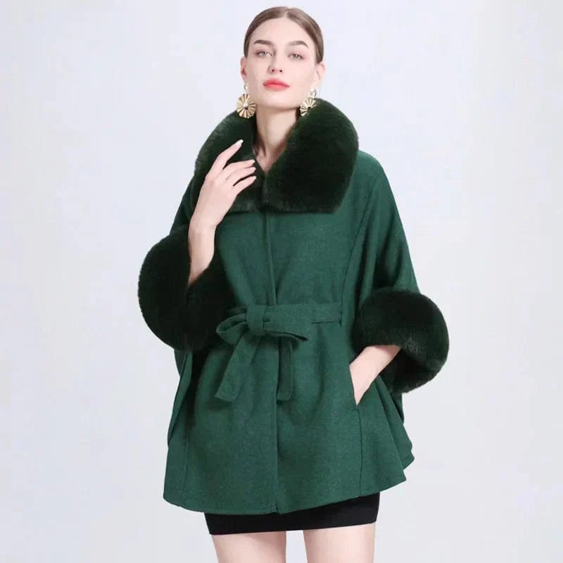 Poncho en Fourrure pour Femme vert