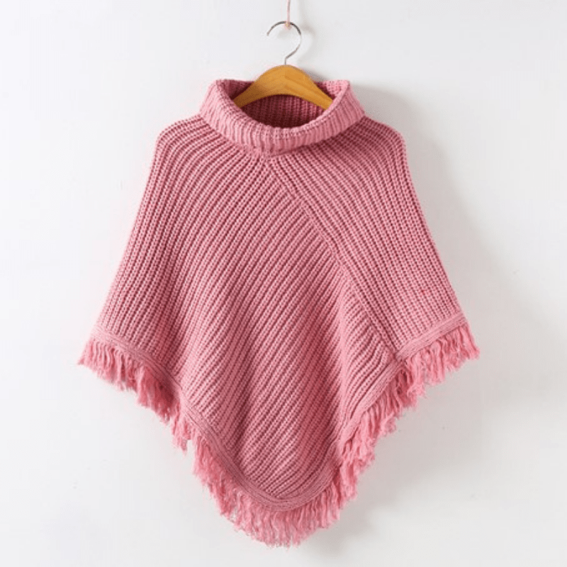 Poncho Enfant Tricot Rose Tendre 5 ans