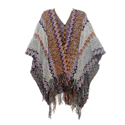 Poncho Ethnique Femme - Collection Tribale Gris