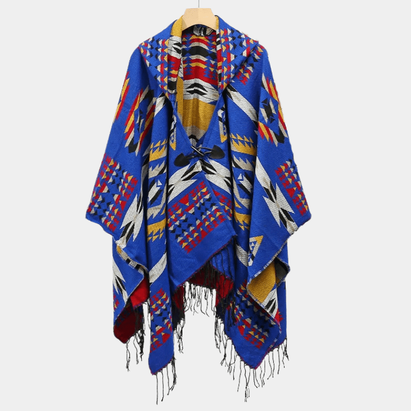 Poncho Ethnique pour Hommes bleu avec bouton