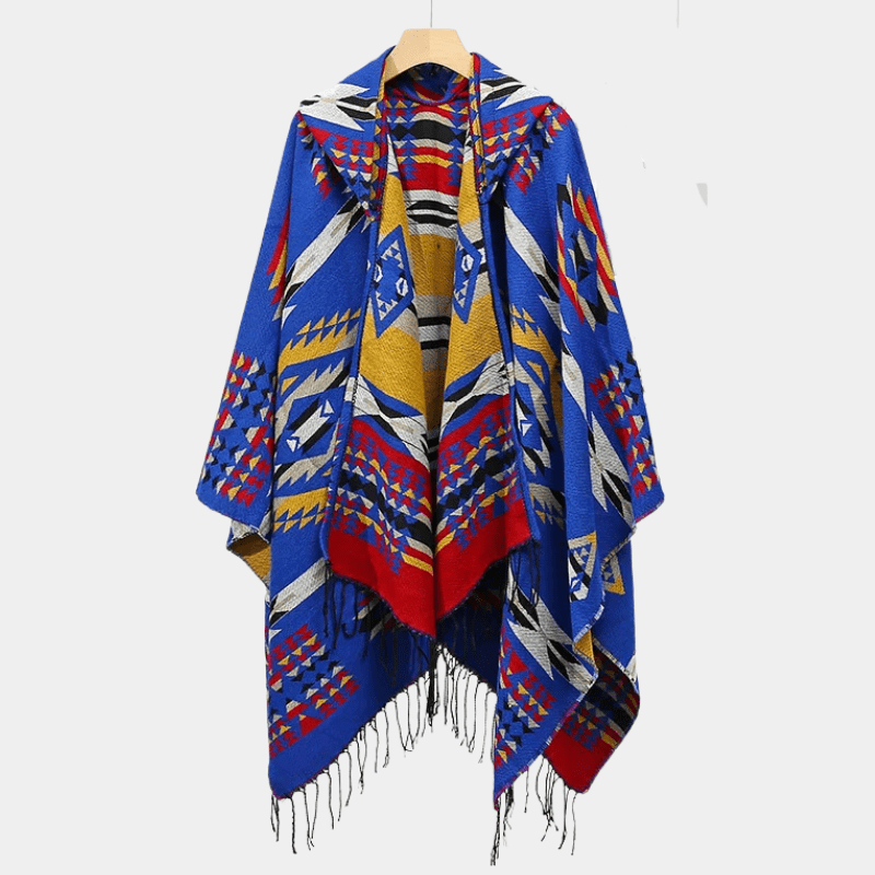 Poncho Ethnique pour Hommes bleu sans bouton