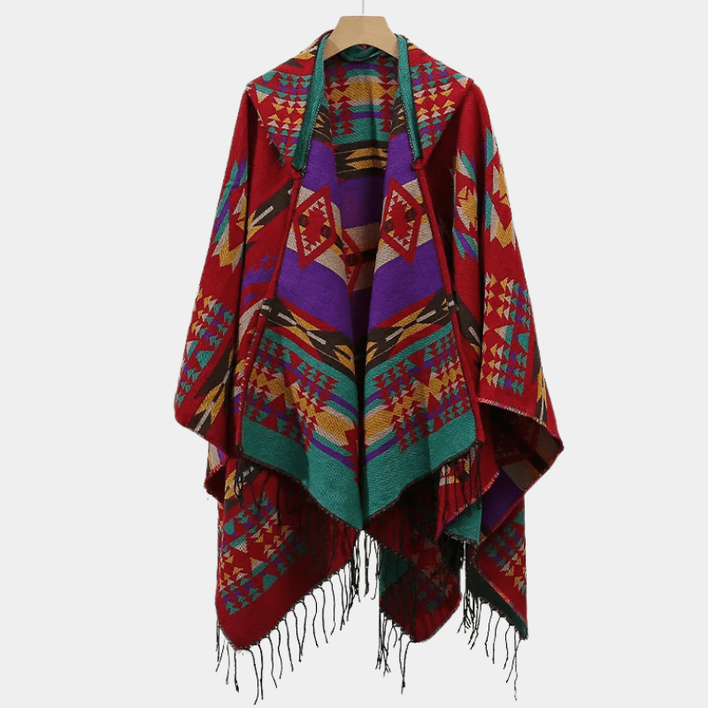 Poncho Ethnique pour Hommes rouge sans bouton