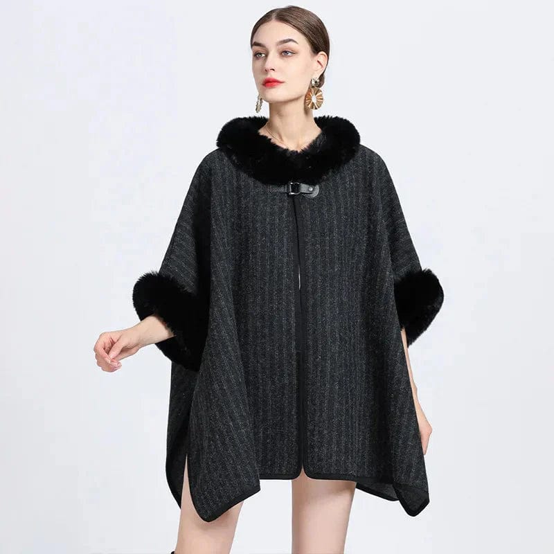 Poncho Féminin en Fourrure de Luxe noir