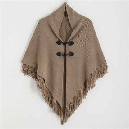 Poncho Femme avec Franges Stylish beige