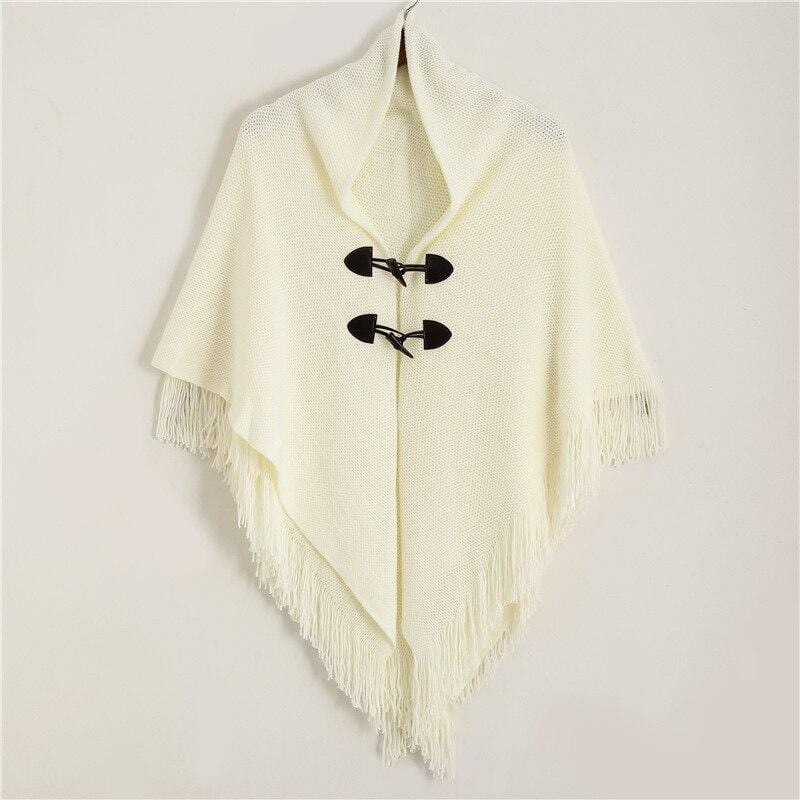 Poncho Femme avec Franges Stylish blanc