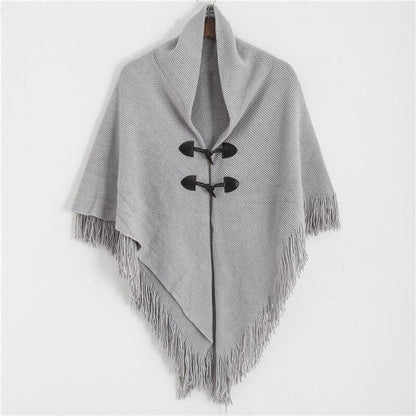 Poncho Femme avec Franges Stylish gris clair