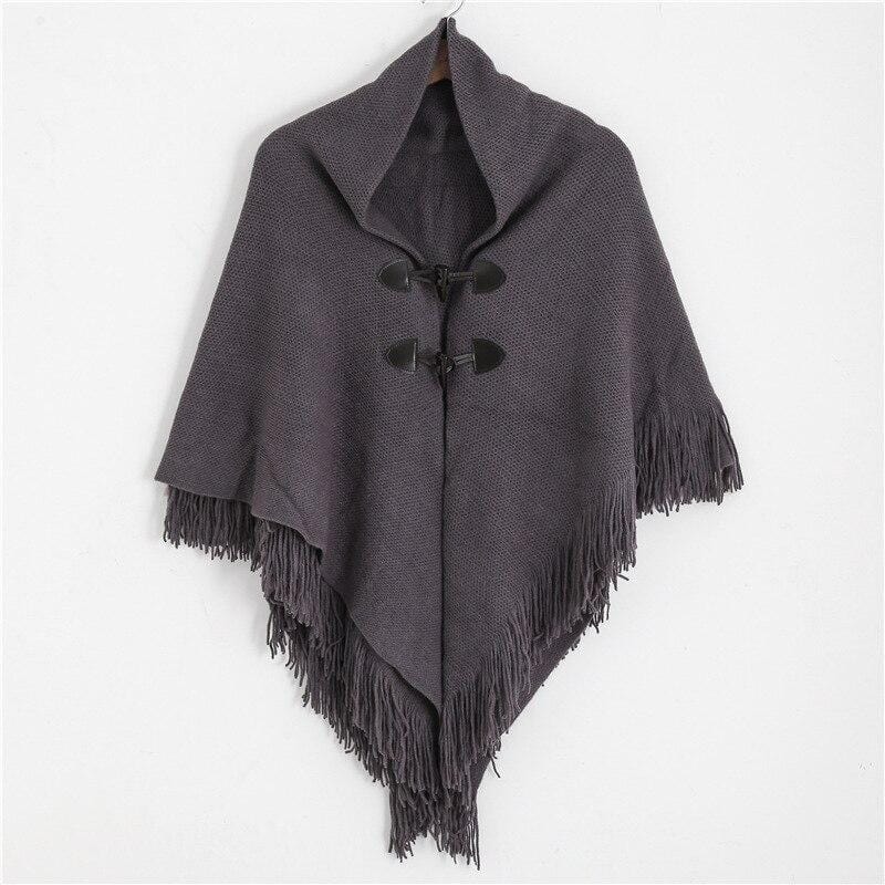 Poncho Femme avec Franges Stylish gris foncé