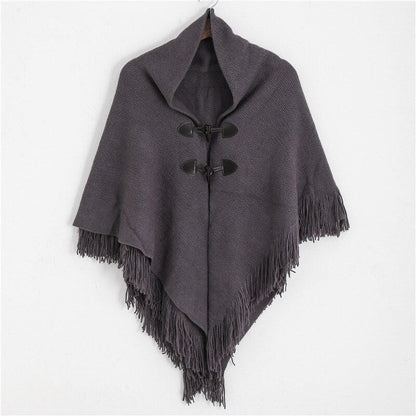 Poncho Femme avec Franges Stylish gris foncé