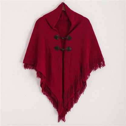 Poncho Femme avec Franges Stylish rouge