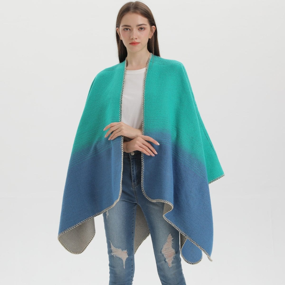 Poncho Femme Bleu Éclatant Bleu