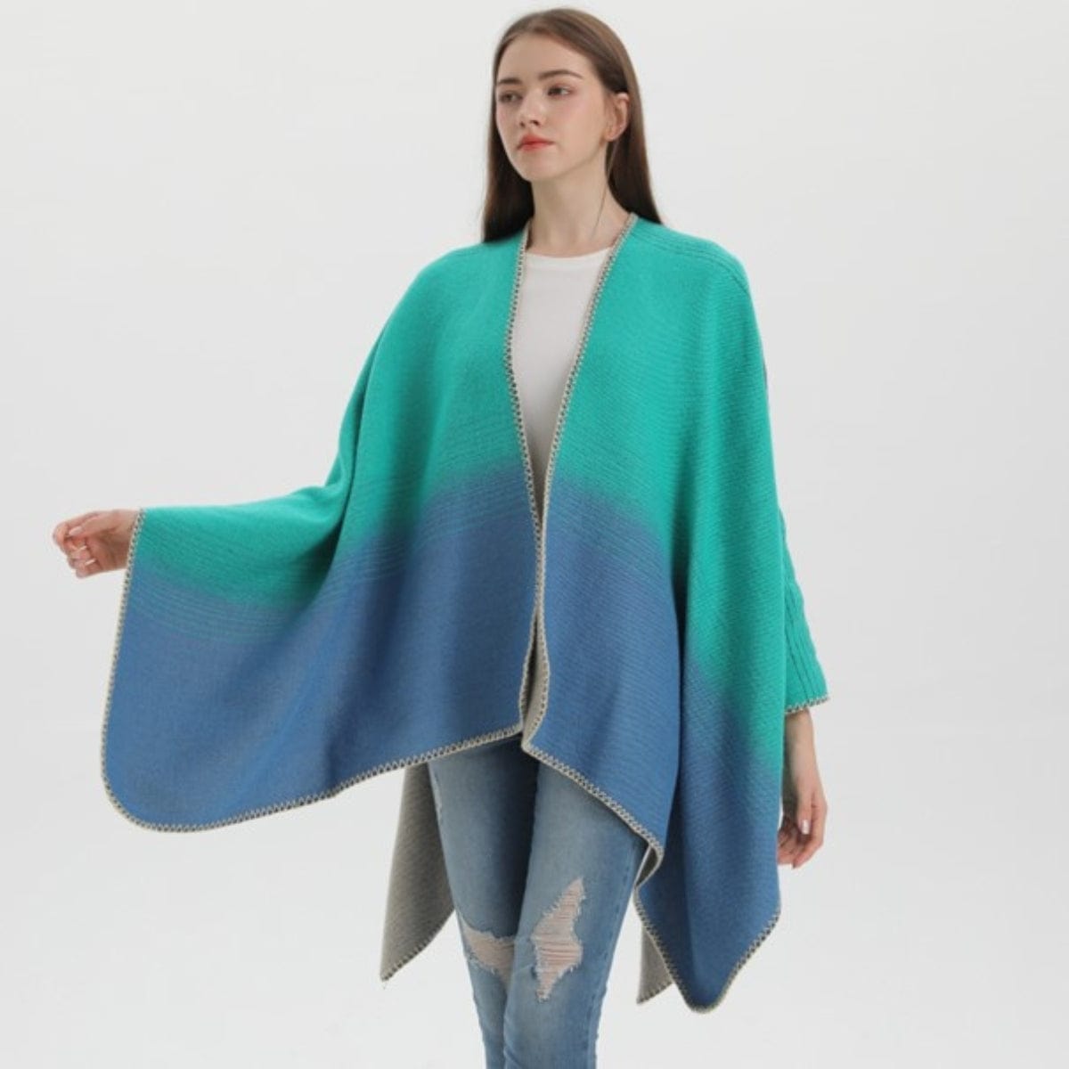 Poncho Femme Bleu Éclatant Bleu