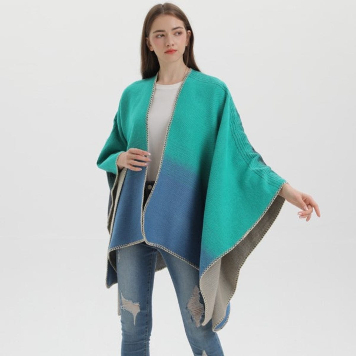 Poncho Femme Bleu Éclatant Bleu