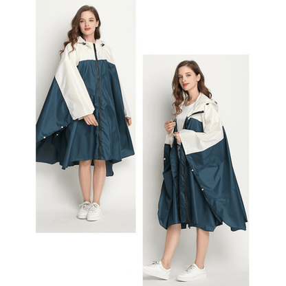 Poncho Femme Deluxe Imperméable Bleu océan & Blanc