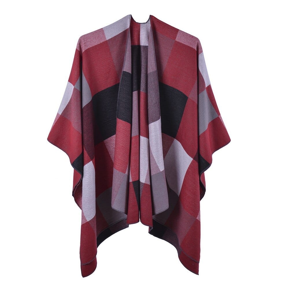 Poncho Femme Élégant à Carreaux 1