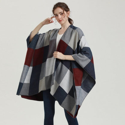 Poncho Femme Élégant à Carreaux