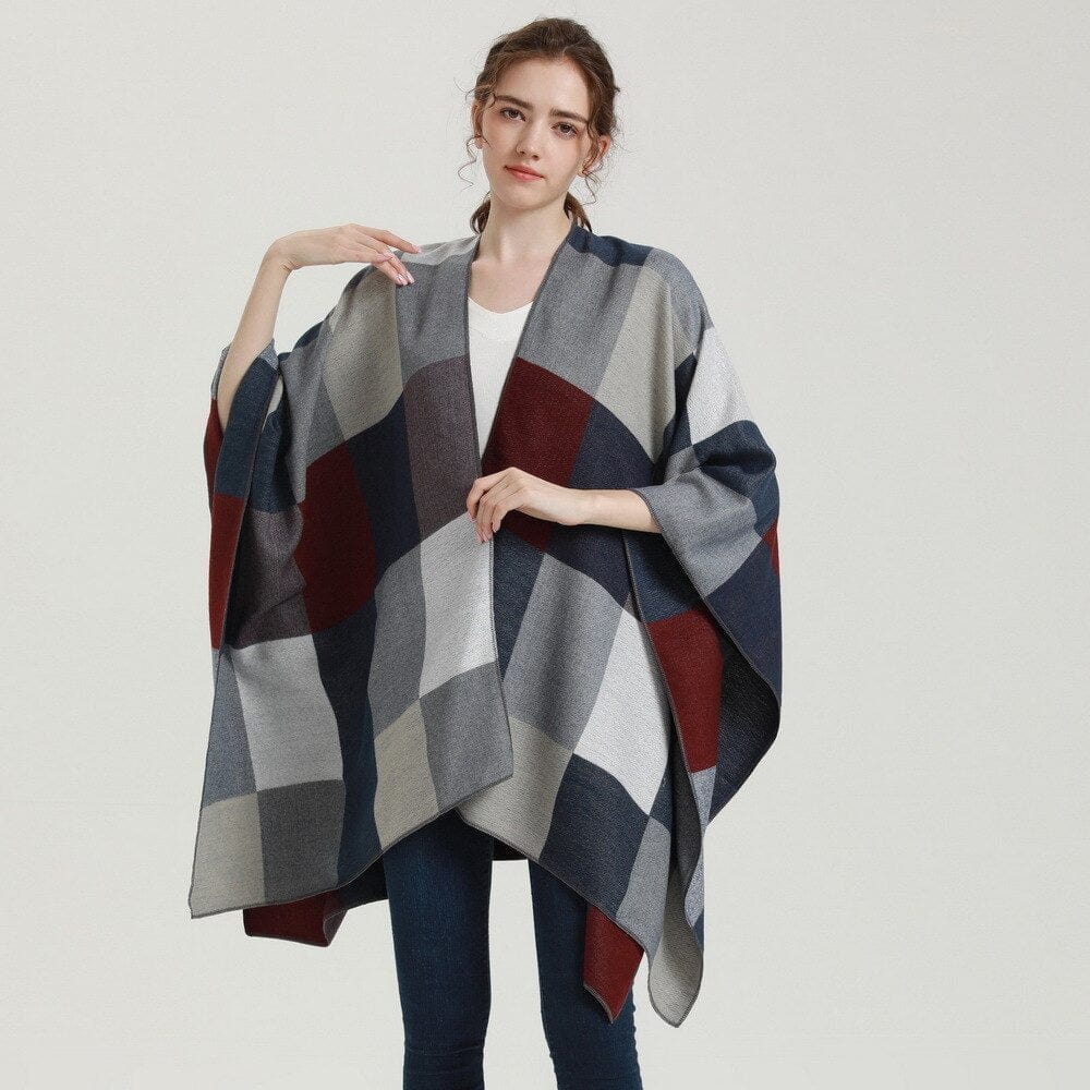 Poncho Femme Élégant à Carreaux