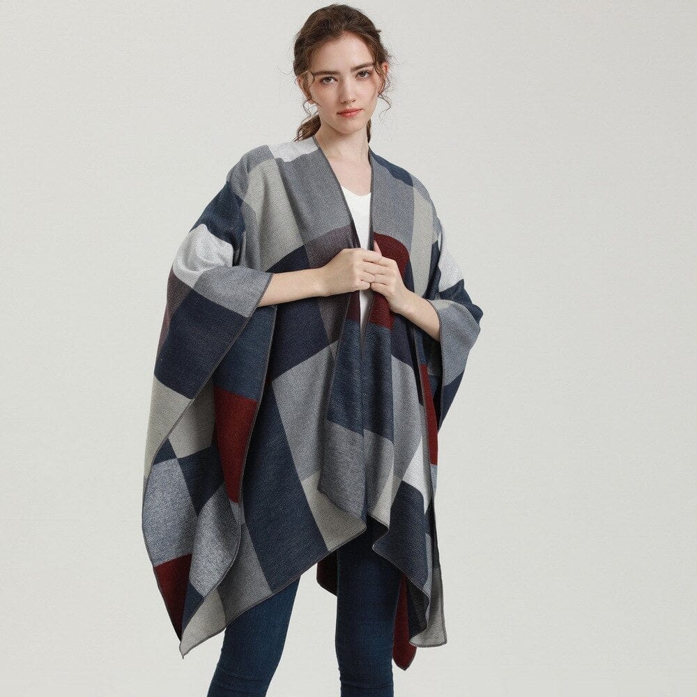 Poncho Femme Élégant à Carreaux