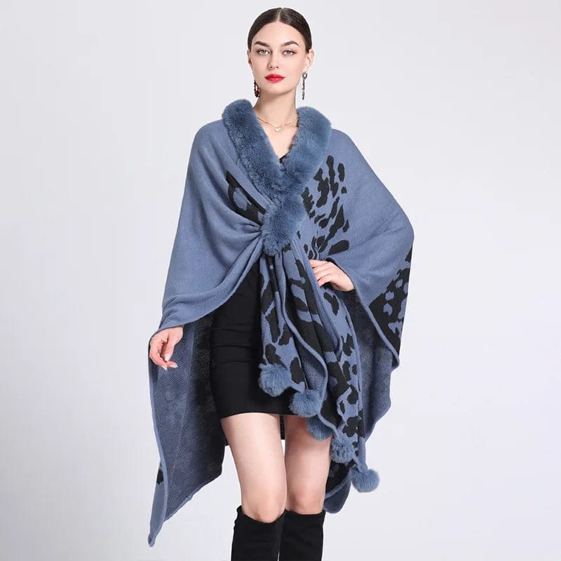 Poncho Femme Léopard - Élégance Sauvage bleu