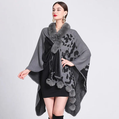 Poncho Femme Léopard - Élégance Sauvage gris