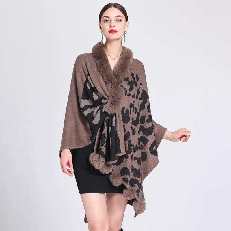 Poncho Femme Léopard - Élégance Sauvage kaki