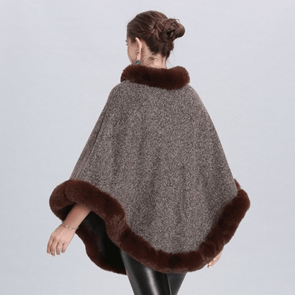 Poncho Femme Luxe avec Col en Fourrure