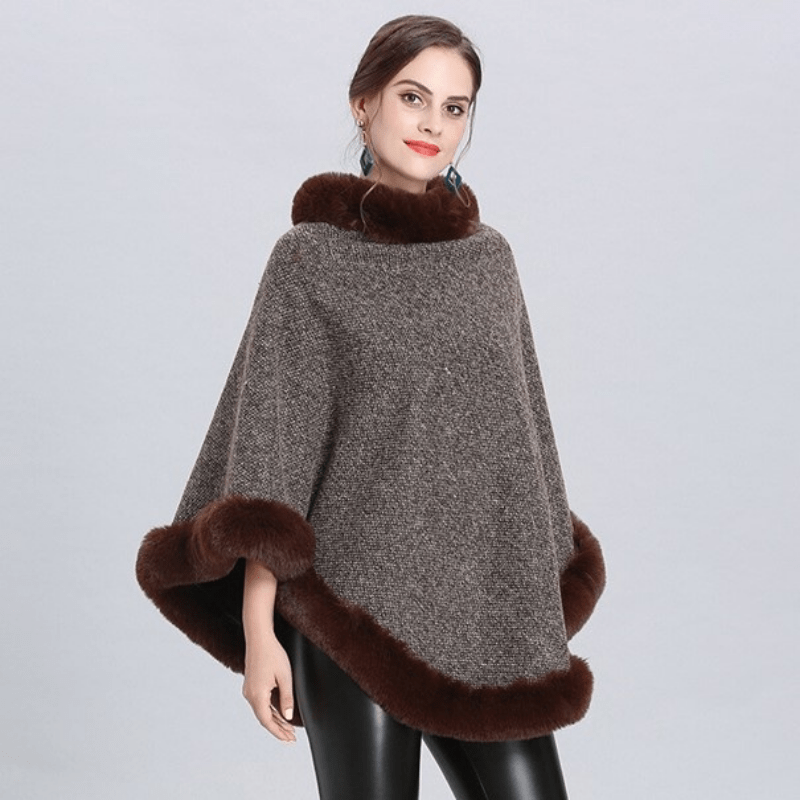 Poncho Femme Luxe avec Col en Fourrure