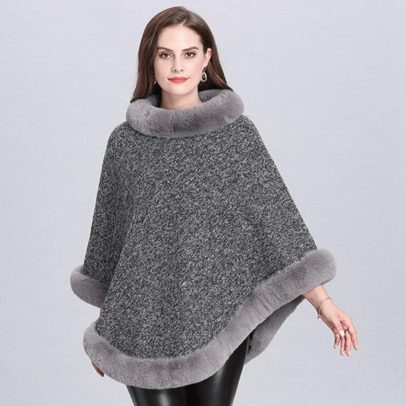 Poncho Femme Luxe avec Col en Fourrure