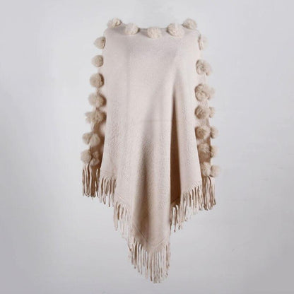 Poncho Femme Pompom Chic beige